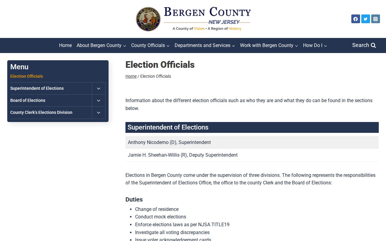 Paramus neighbors Bergen County election official contacts and voter file request route