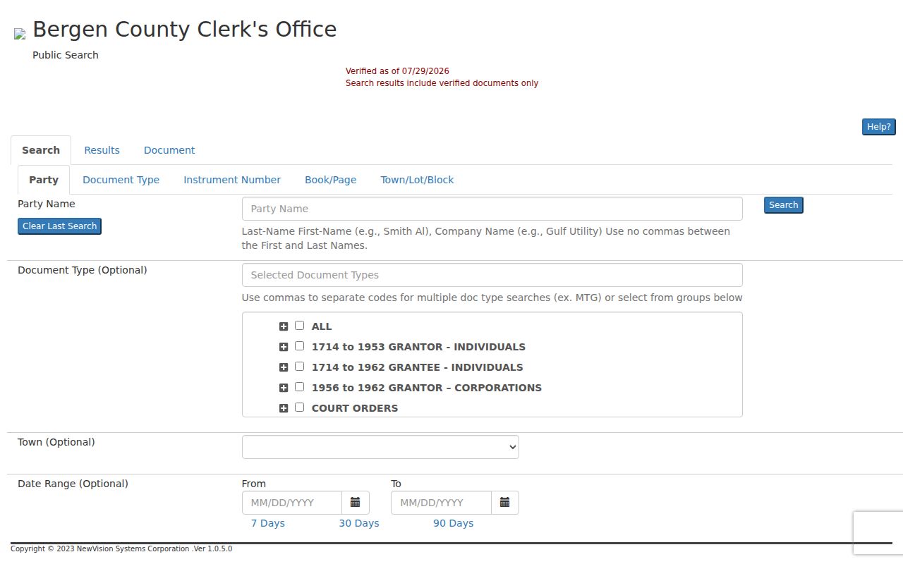 Paramus previous residents research using the Bergen deed index party search