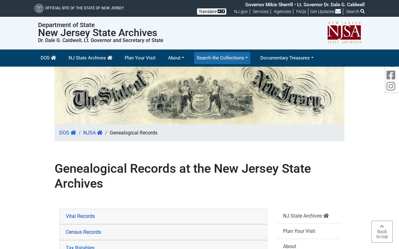 Paramus previous residents search through New Jersey State Archives genealogical collections